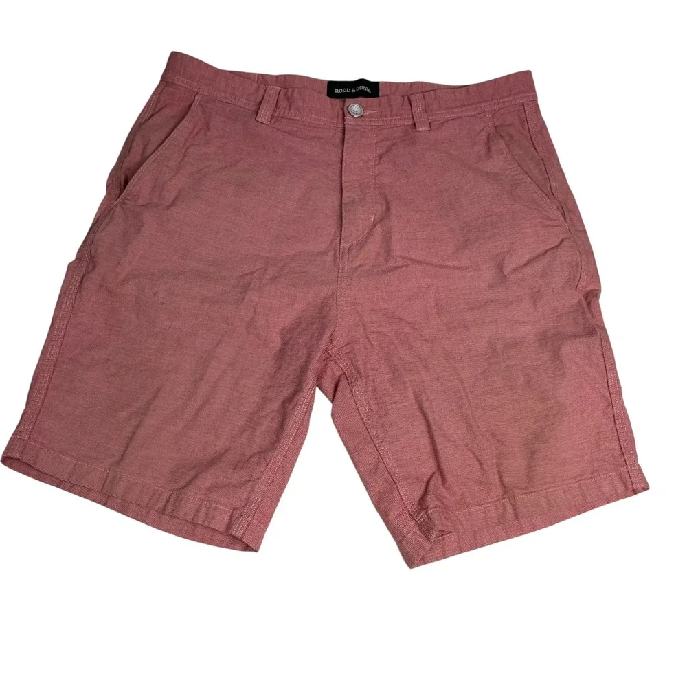 Rodd & Gunn Mens Original Fit‎ Chino Shorts Salmon Pink Size 35 Textured Cotton
